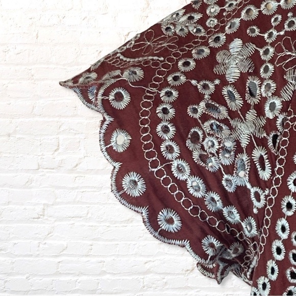 Anthropologie Feather & Bone Ynez Brown  Eyelet Embroidered Mini Dress Size XS - Picture 7 of 12